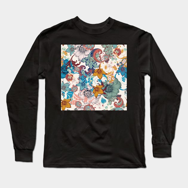 Vintage Pattern of Flowers and Design Ornaments Long Sleeve T-Shirt by This and That Designs